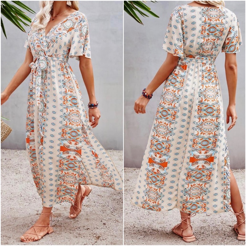 Bohemian Pink Butterfly Sleeve Cottagecore Maxi Dress - Picture 4 of 8